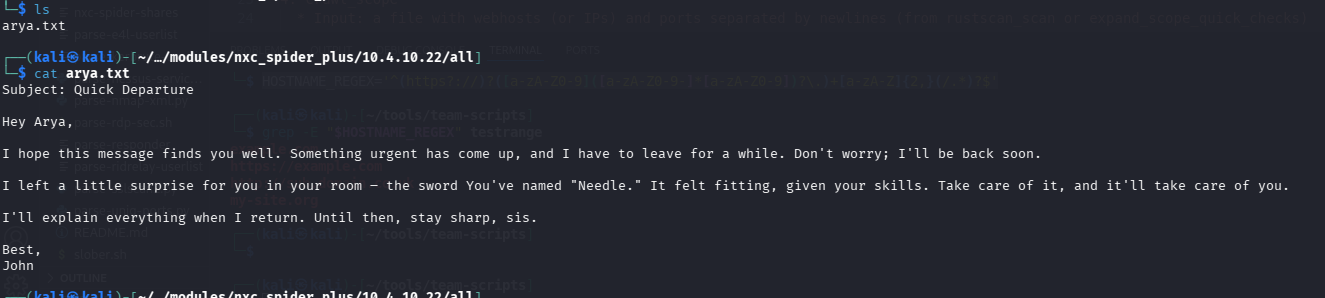 Testing arya.stark credentials